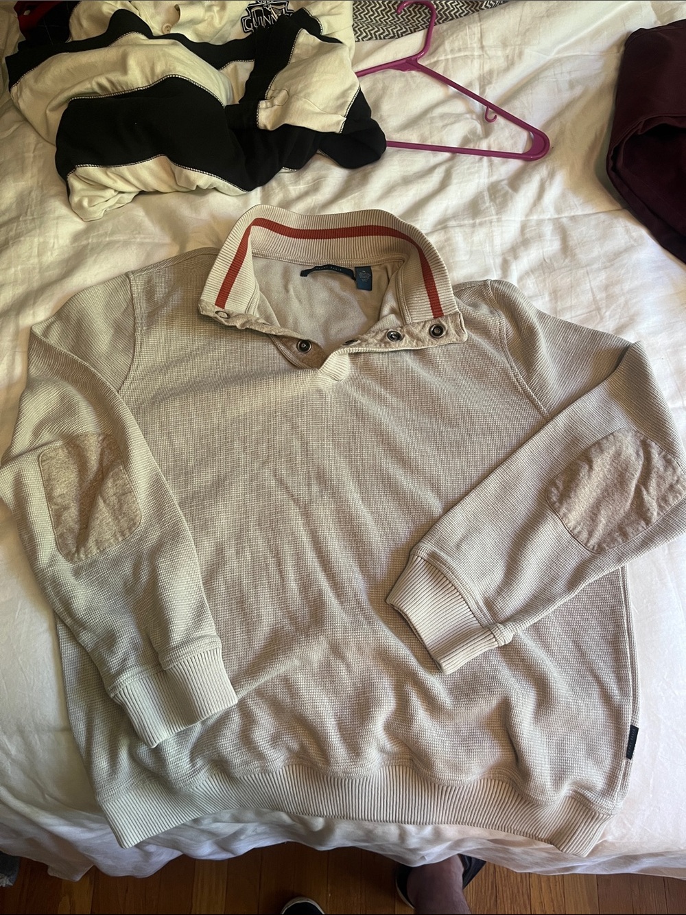 Perry Ellis Cream Sweater with Elbow Patches